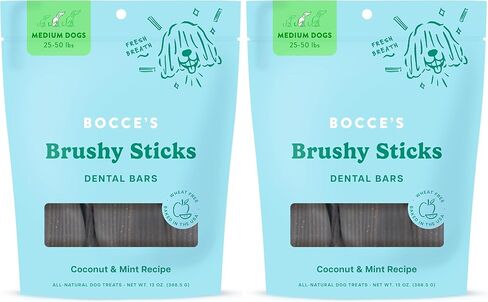 Bocce’s Bakery Dailies Brushy Sticks to Support Oral Health & Fresh Breath, Wheat-Free Dental Bars for Dogs, Made with Real Ingredients, Baked in the USA, All-Natural Coconut & Mint Recipe, Large Dogs in Saudi Arabia