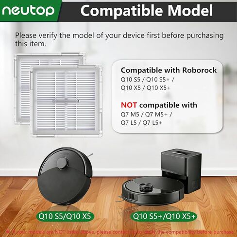 استبدال مرشحات Neutop HEPA المتوافقة مع Roborock Q10 S5/Q10 S5+/Q10 X5/Q10 X5+، أجزاء المكانس الكهربائية الروبوتية، ملحقات مرشح عالية الكفاءة، 8 عبوات in Kuwait