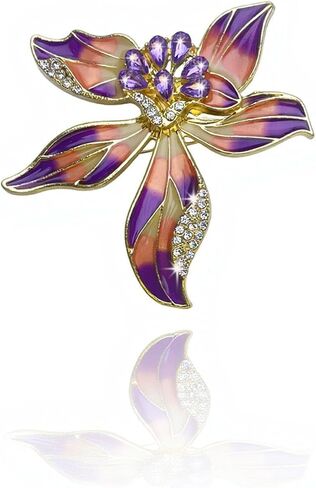 Multi-Color Enamel Flower Brooch For Women Gold Tone with Blue Zircon Crystal Accents, Vibrant Brooches Pin for Dresses Blazers in Saudi Arabia