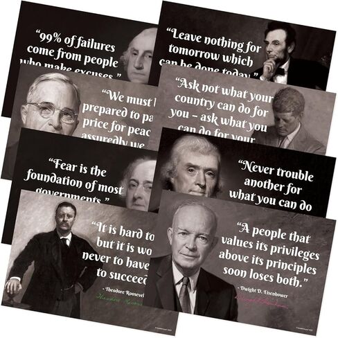 Quarterhouse American Presidents Quotes Poster Set, Social Studies Classroom Learning Materials for K-12 Students and Teachers, Set of 8, 12 x 18 Inches, Extra Durable in Saudi Arabia