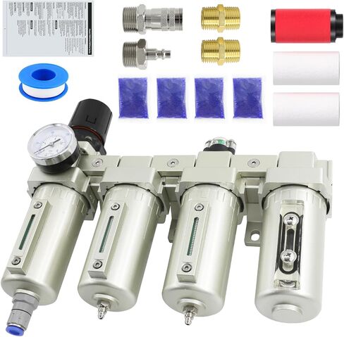 3/4"-Air-Dryer-for-Compressor, Auto Drain Air-Compressor-Filter-Dryer-System for Plasma Cutter and Paint Spray, 4 Stage NPT Industrial Grade 3Filter&1Drying System in Kuwait