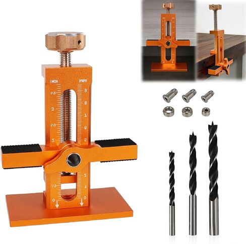 Cabinet Door Mounting Jig, 3-in-1 Cabinet Hinge Installation Jig with Adjustable Positioner, Base and 3 Drill Bits, Aluminium Alloy Cabinet Hardware Positioning Tool for Most Cabinet Doors in Kuwait