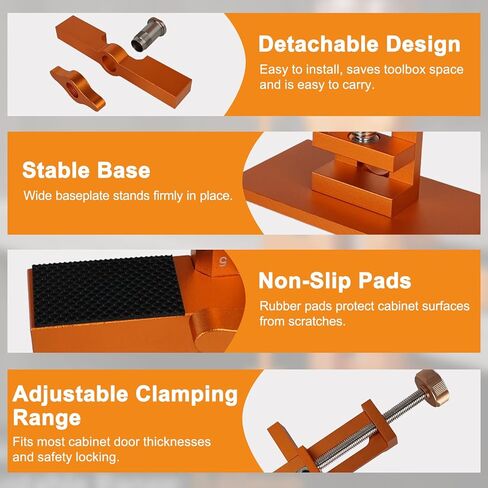 Cabinet Door Mounting Jig, 3-in-1 Cabinet Hinge Installation Jig with Adjustable Positioner, Base and 3 Drill Bits, Aluminium Alloy Cabinet Hardware Positioning Tool for Most Cabinet Doors in Kuwait