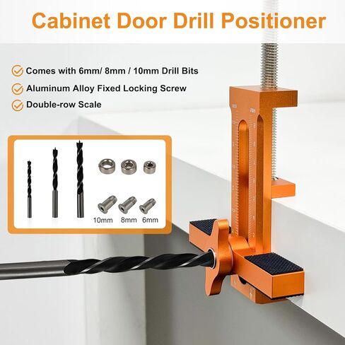 Cabinet Door Mounting Jig, 3-in-1 Cabinet Hinge Installation Jig with Adjustable Positioner, Base and 3 Drill Bits, Aluminium Alloy Cabinet Hardware Positioning Tool for Most Cabinet Doors in Kuwait