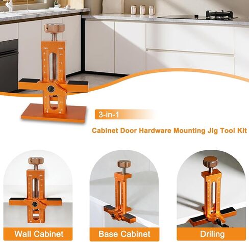 Cabinet Door Mounting Jig, 3-in-1 Cabinet Hinge Installation Jig with Adjustable Positioner, Base and 3 Drill Bits, Aluminium Alloy Cabinet Hardware Positioning Tool for Most Cabinet Doors in Kuwait