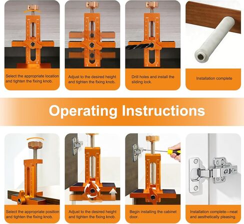 Cabinet Door Mounting Jig, 3-in-1 Cabinet Hinge Installation Jig with Adjustable Positioner, Base and 3 Drill Bits, Aluminium Alloy Cabinet Hardware Positioning Tool for Most Cabinet Doors in Kuwait