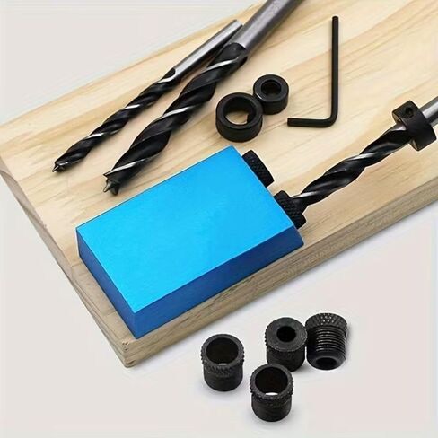 Wood Woodwork Guides Joint Angle Tool Carpentry Locator - 14pcs Pocket Hole Jig 15Degree Woodworking Inclined Hole Fixture 6/8/10mm Drill Bits Dowel Screw Drill Jig Joinery Kit Carpenters in Kuwait