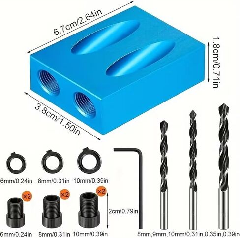 Wood Woodwork Guides Joint Angle Tool Carpentry Locator - 14pcs Pocket Hole Jig 15Degree Woodworking Inclined Hole Fixture 6/8/10mm Drill Bits Dowel Screw Drill Jig Joinery Kit Carpenters in Kuwait