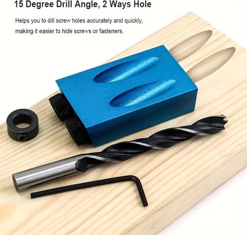 Wood Woodwork Guides Joint Angle Tool Carpentry Locator - 14pcs Pocket Hole Jig 15Degree Woodworking Inclined Hole Fixture 6/8/10mm Drill Bits Dowel Screw Drill Jig Joinery Kit Carpenters in Kuwait