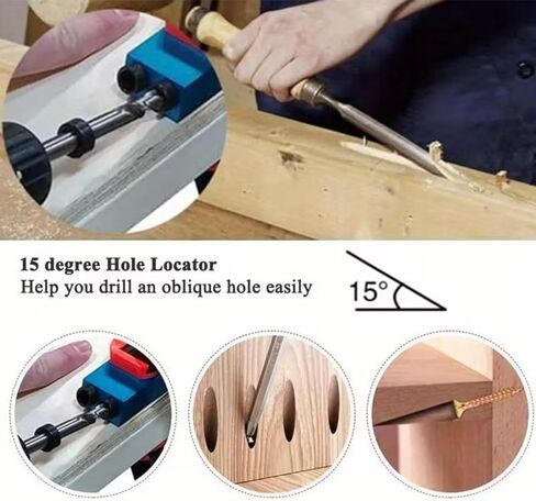 Wood Woodwork Guides Joint Angle Tool Carpentry Locator - 14pcs Pocket Hole Jig 15Degree Woodworking Inclined Hole Fixture 6/8/10mm Drill Bits Dowel Screw Drill Jig Joinery Kit Carpenters in Kuwait
