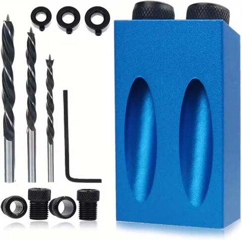 Wood Woodwork Guides Joint Angle Tool Carpentry Locator - 14pcs Pocket Hole Jig 15Degree Woodworking Inclined Hole Fixture 6/8/10mm Drill Bits Dowel Screw Drill Jig Joinery Kit Carpenters in Kuwait