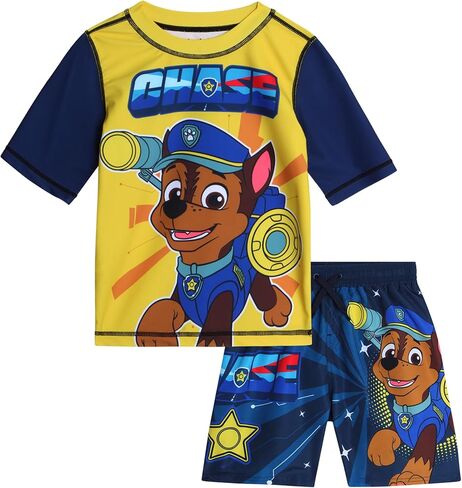Nickelodeon Boys' Paw Patrol UPF 50+ Rash Guard Set - Marshall and Chase Swim Shirt and Swim Trunks - Boys' Swimwear (2T-7) in Saudi Arabia