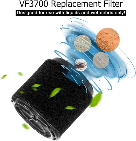 VF3700 Wet Application Foam Filter (Single Cartridge) - Compatible with 3 to 4.5 Gallon Shop Vacuums & Workshop Wet/Dry Vacs - Replacement Foam Filter for Wet Cleaning in Kuwait
