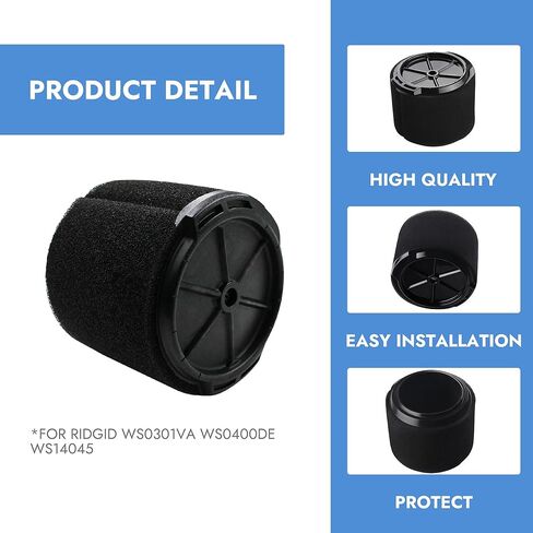 VF3700 Wet Application Foam Filter (Single Cartridge) - Compatible with 3 to 4.5 Gallon Shop Vacuums & Workshop Wet/Dry Vacs - Replacement Foam Filter for Wet Cleaning in Kuwait