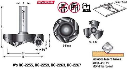 Amana Tool RC-2255-M CNC Spoilboard إدراج كربيد 3 جناح سطح التخطيط Flycutting ولوح مستوي 2-1/2 قطر × 12 مم SHK راوتر بت in Kuwait
