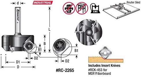 Amana Tool RC-2255-M CNC Spoilboard إدراج كربيد 3 جناح سطح التخطيط Flycutting ولوح مستوي 2-1/2 قطر × 12 مم SHK راوتر بت in Kuwait