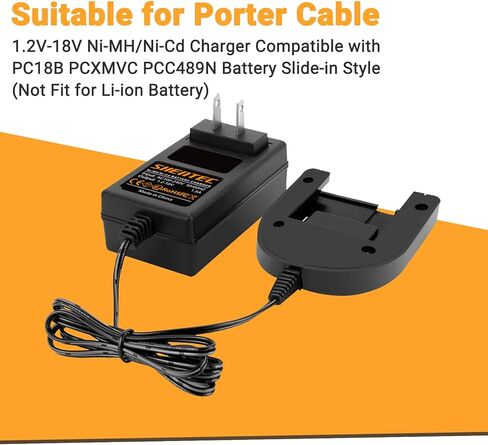 Shentec 1.2V-18V Porter Cable Ni-MH/Ni-Cd Charger Compatible with Porter Cable PC18B PCC489N PCXMVC Porter Cable Battery Slide-in Style (Not Fit for Li-ion Battery) in Kuwait