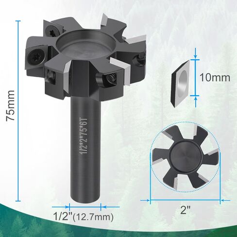 CNC Spoilboard Surfacing Router Bit 1/2'' Shank, Slab Flattening Router Bit with 2" Cutting Diameter, Planing Bit for Woodworking with 6 Carbide Inserts in Kuwait