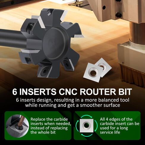 CNC Spoilboard Surfacing Router Bit 1/2'' Shank, Slab Flattening Router Bit with 2" Cutting Diameter, Planing Bit for Woodworking with 6 Carbide Inserts in Kuwait