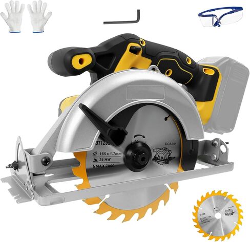 Cordless Circular Saw for Dewalt 20V Battery, 6-1/2 Inch Brushless Circular Saw, 0-45°Cutting Bevel,Max Cutting Depth 1.6" for Wood, Soft Metal, Plastic(No battery) in Kuwait