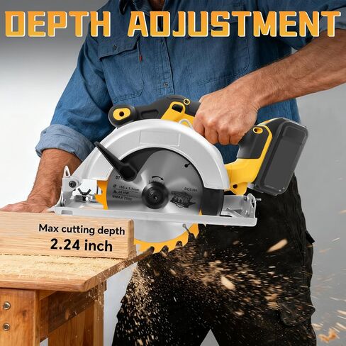 Cordless Circular Saw for Dewalt 20V Battery, 6-1/2 Inch Brushless Circular Saw, 0-45°Cutting Bevel,Max Cutting Depth 1.6" for Wood, Soft Metal, Plastic(No battery) in Kuwait