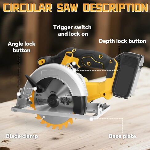 Cordless Circular Saw for Dewalt 20V Battery, 6-1/2 Inch Brushless Circular Saw, 0-45°Cutting Bevel,Max Cutting Depth 1.6" for Wood, Soft Metal, Plastic(No battery) in Kuwait