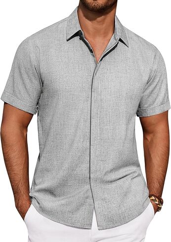 Lusead Mens Linen Shirt Short Sleeve Button Down Shirt Casual Beach Vacation Cruise Summer Wedding Shirts in Saudi Arabia
