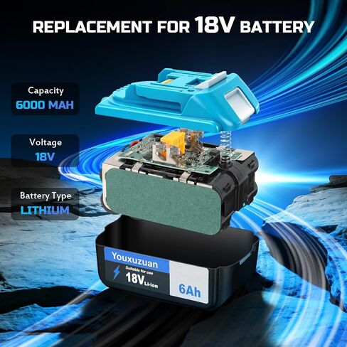 2-Pack 6.0Ah Replacement for Makita 18V Battery BL1860B, Replacement Batteries Compatible with Makita BL1860 BL1820 1830B 1840B 1850B, Fit with Original makita 18V Battery Chargers (Blue) in Kuwait