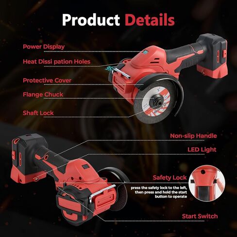 Brushless Cordless Cut-Off Tool for Milw-aukee 18v Battery – 20,000 RPM Mini Angle Grinder with LED Light & Safety Lock, Includes 3" Blades for Metal, Wood, Tile & Plastic (Tool Only) in Kuwait