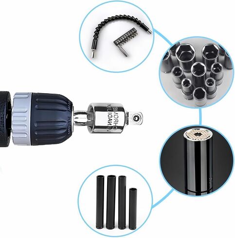 3PCS 360° Universal Socket Adapter Set, Hex Shank to Square Drive Drill Bit Extension Wrench Adapter for Power Tools in Kuwait