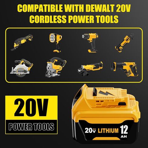 4 حزم 12000 مللي أمبير DCB206 بديلة لبطارية ديوالت 20 فولت ليثيوم أيون متوافقة مع بطارية ديوالت 20 فولت ماكس DCB203 DCB207 DCB208 DCB200 DCD DCF DCG سلسلة أدوات كهربائية لاسلكية in Kuwait