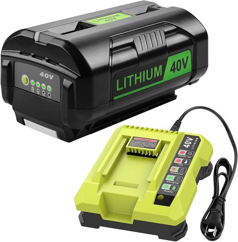 ترقية 6.0 أمبير في الساعة بديلة لمجموعة بطارية وشاحن Ryobi 40V متوافقة مع بطارية Ryobi 40V OP4026 OP4026A OP4050 OP4050A OP40601 OP4040 OP4030 OP4015 OP40261 OP40201، مع مؤشر LED in Kuwait