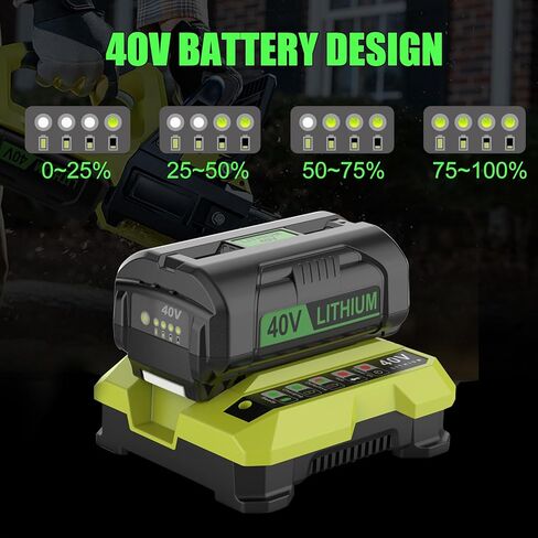 ترقية 6.0 أمبير في الساعة بديلة لمجموعة بطارية وشاحن Ryobi 40V متوافقة مع بطارية Ryobi 40V OP4026 OP4026A OP4050 OP4050A OP40601 OP4040 OP4030 OP4015 OP40261 OP40201، مع مؤشر LED in Kuwait