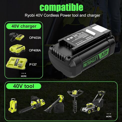 ترقية 6.0 أمبير في الساعة بديلة لمجموعة بطارية وشاحن Ryobi 40V متوافقة مع بطارية Ryobi 40V OP4026 OP4026A OP4050 OP4050A OP40601 OP4040 OP4030 OP4015 OP40261 OP40201، مع مؤشر LED in Kuwait