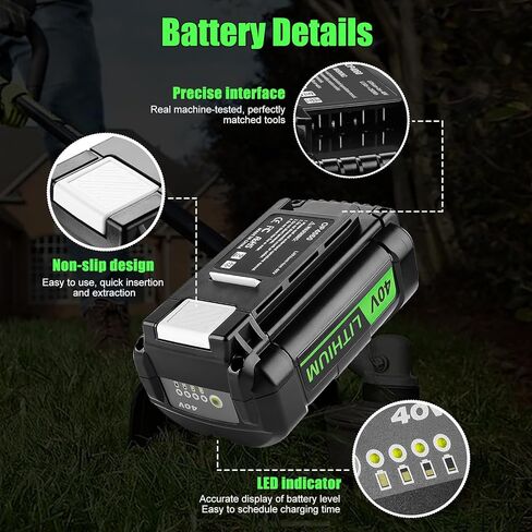 ترقية 6.0 أمبير في الساعة بديلة لمجموعة بطارية وشاحن Ryobi 40V متوافقة مع بطارية Ryobi 40V OP4026 OP4026A OP4050 OP4050A OP40601 OP4040 OP4030 OP4015 OP40261 OP40201، مع مؤشر LED in Kuwait