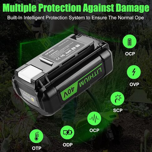 ترقية 6.0 أمبير في الساعة بديلة لمجموعة بطارية وشاحن Ryobi 40V متوافقة مع بطارية Ryobi 40V OP4026 OP4026A OP4050 OP4050A OP40601 OP4040 OP4030 OP4015 OP40261 OP40201، مع مؤشر LED in Kuwait