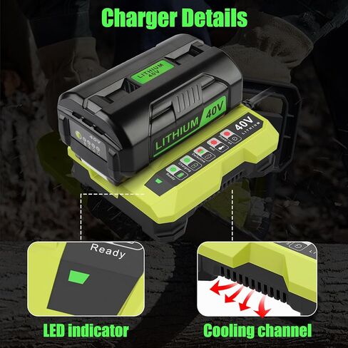 ترقية 6.0 أمبير في الساعة بديلة لمجموعة بطارية وشاحن Ryobi 40V متوافقة مع بطارية Ryobi 40V OP4026 OP4026A OP4050 OP4050A OP40601 OP4040 OP4030 OP4015 OP40261 OP40201، مع مؤشر LED in Kuwait