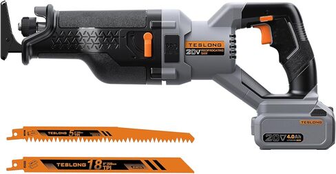 Teslong 20V Brushless Reciprocating Saw, 1-1/4" Stroke, 0–3000 SPM Variable Speed, LED Light, Tool-Free Blade Change, with 4.0Ah Battery in Kuwait
