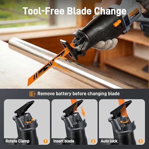 Teslong 20V Brushless Reciprocating Saw, 1-1/4" Stroke, 0–3000 SPM Variable Speed, LED Light, Tool-Free Blade Change, with 4.0Ah Battery in Kuwait