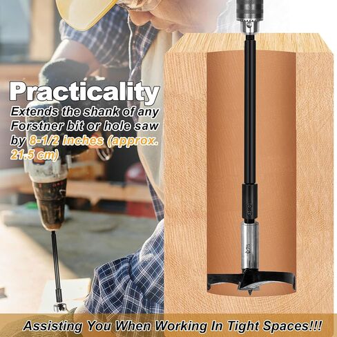 10 Inch Forstner Drill Bit Extension for 3/8" Hex Shank, Hole Saw Extension Chuck, for Adding Over 8-1/2 inches of Drilling Depth in Kuwait