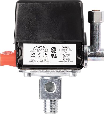 مفتاح ضغط AC-0375 1/8 بوصة NPT منفذ خاص 100-130 رطل لكل بوصة مربعة ثنائي القطب 120-240 فولت متوافق مع وحدات ضاغط الهواء Craftsman وDeWALT وDeVilbiss وPorter Cable in Kuwait