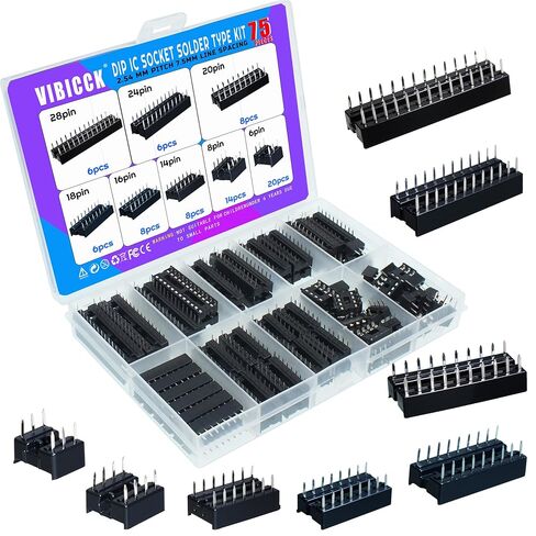 VIBICCK 150 قطعة DIP IC مآخذ اللحيم نوع محول مجموعة متنوعة 2.54 مللي متر الملعب 6 8 14 16 18 24 28 40 دبوس مآخذ dip ic المقبس in Kuwait