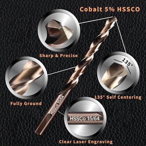 (5 قطع) لقمة ثقب كوبالت مقاس 15/64 بوصة، لقمة ثقب معدنية HSS M35 للصلب والفولاذ المقاوم للصدأ والحديد الزهر والبلاستيك الصلب والخشب in Kuwait