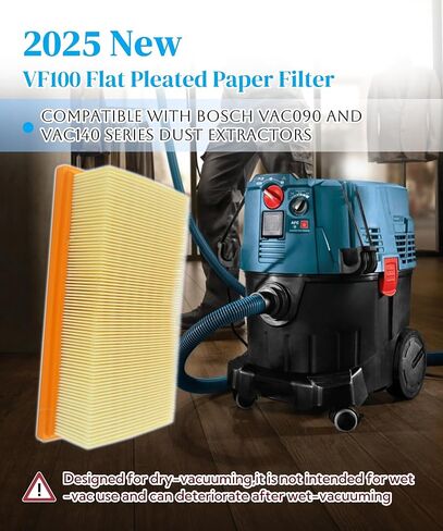 فلتر ورق مطوي مسطح VF100 متوافق مع ماكينات استخراج الغبار Bosch VAC090S وVAC090A وVAC140S وVAC140A، مصمم للاستخدام الجاف in Kuwait