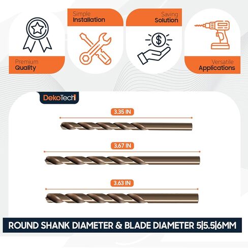5mm, 5.5mm, 6mm Twist Drill Bit Set – M35 Cobalt Steel (5% Cobalt) HSS-CO, High-Speed and Heat-Resistant, Precision Engineered for Drilling Stainless Steel, Cast Iron, and Hard Metals (3Pcs) in Kuwait