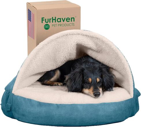 Furhaven 26" Round Cooling Gel Dog Bed for Medium/Small Dogs w/ Removable Washable Cover, For Dogs Up to 30 lbs - Sherpa & Suede Snuggery - Gray, 26-inch in Saudi Arabia