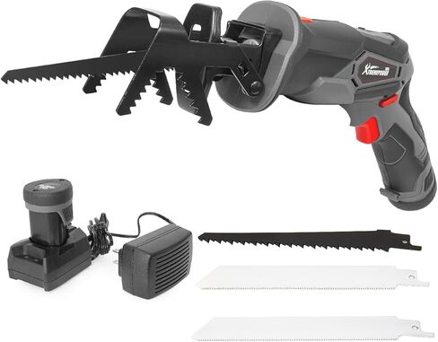 XtremepowerUS 12V Cordless Reciprocating Saw with Clamping Jaw, 2.0Ah Li-Ion Battery, Variable Speed and Tool-Free Blade Change, 3 Saw Blades for Wood & Metal Cutting in Kuwait