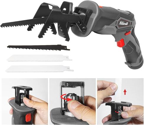 XtremepowerUS 12V Cordless Reciprocating Saw with Clamping Jaw, 2.0Ah Li-Ion Battery, Variable Speed and Tool-Free Blade Change, 3 Saw Blades for Wood & Metal Cutting in Kuwait