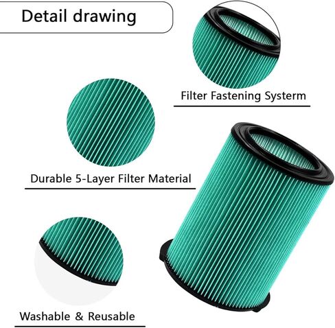 فلتر بديل مطوي بخمس طبقات من VF6000 متوافق مع مكانس Ridgid 5-20 جالون الرطبة والجافة WD5500 WD0671 WD6425 WD7000 WD1280 WD1851 WD1680 WD1956 RV2400A 1400RV RV2600B (عبوتان) in Kuwait