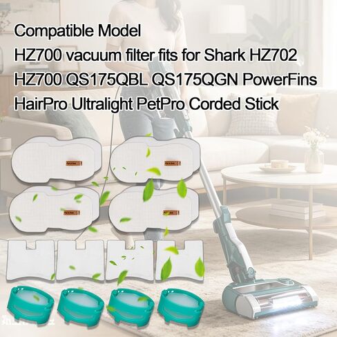 HZ700 Replacement filter Compatible with Shark PowerFins HairPro HZ702 HZ700 QS175QBL QS175QGN, For 1541FC3000 XFFKHZ2000 XPMFHZ2000, 4 Foam Felt & 4 Post Motor Filters & 4 Odor Cartridge in Kuwait